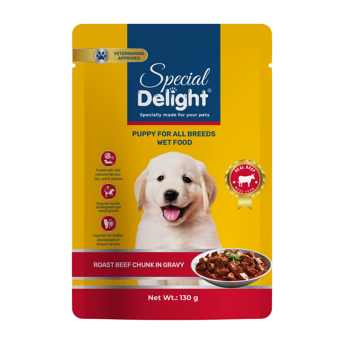 Special Delight Dog Wet Food – Roast Beef Chunks in Gravy – 130 g